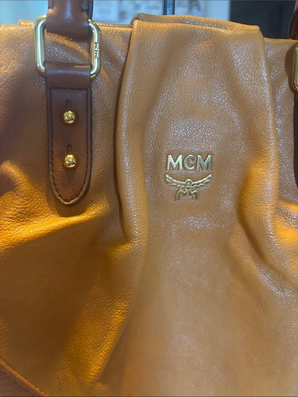 MCM Brown Leather Tote with Detachable Strap